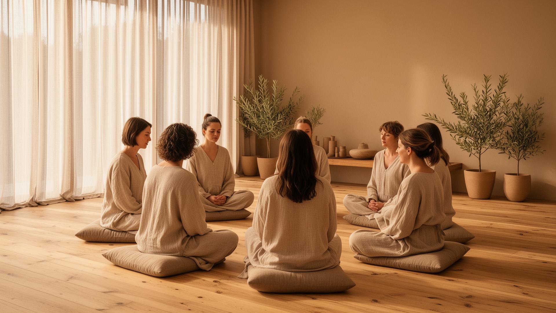 Participants gathered in a circle at an AspiRise awakening retreat